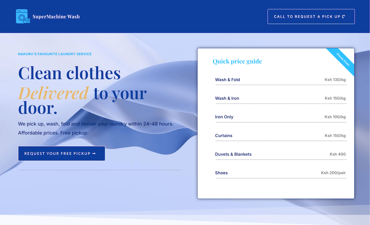 One page website design example for SuperMachine by Beginners Copy